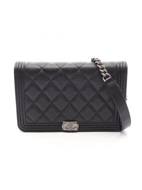 Chanel Shoulder Bag Boy Quilted Black Caviar Leather Boy Chain Wallet